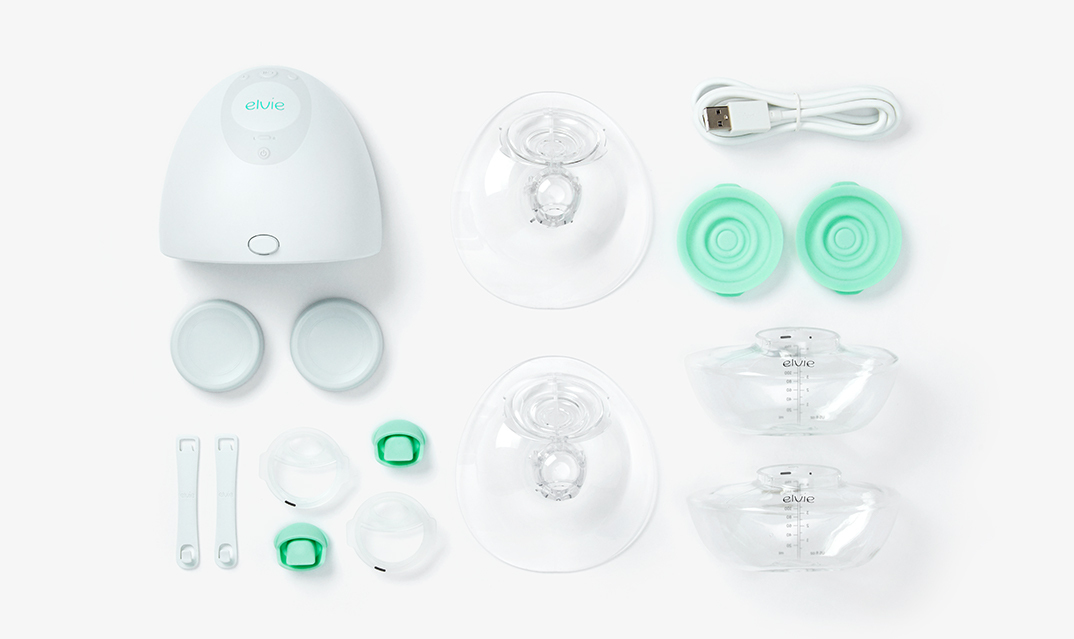 Elvie Stride Plus - Hands Free Double Electric Breast Pump and Tote - White